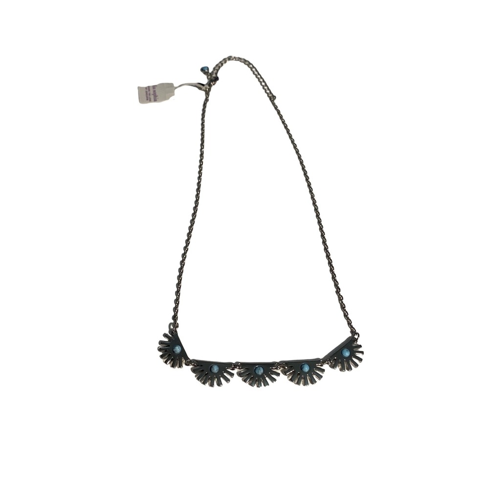 Lia Sophia Super Fan Necklace Womens 16 in Silver Turquoiseâ Boho Statement Bib